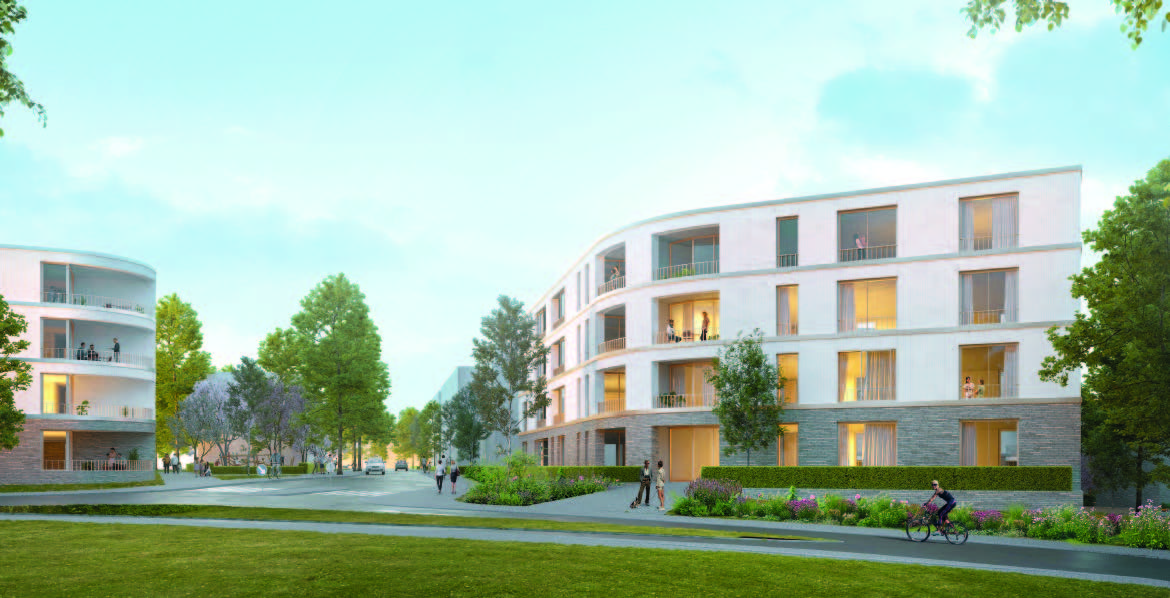 Waides Höfe – Titelbild Visualisierung der Gebäude aus der Perspektive der Straßenansicht
